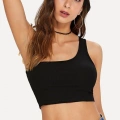 Kadın Siyah Fit Görünümlü Tek Omuz Crop Top Büstiyer