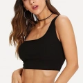 Kadın Siyah Fit Görünümlü Tek Omuz Crop Top Büstiyer