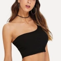 Kadın Siyah Fit Görünümlü Tek Omuz Crop Top Büstiyer