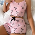 Kadın Siyah  Fiyonklu Şortlu Takım Mini Pembe Rahat