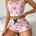 Kadın Siyah  Fiyonklu Şortlu Takım Mini Pembe Rahat