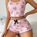 Kadın Siyah  Fiyonklu Şortlu Takım Mini Pembe Rahat