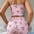 Kadın Siyah  Fiyonklu Şortlu Takım Mini Pembe Rahat