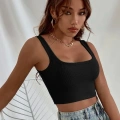 Kadın Siyah Kalın Askılı Crop Top Büstiyer Esnek Kumaş Şık Basic Kadın Üst Giyim