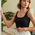 Kadın Siyah Kalın Askılı Crop Top Büstiyer Esnek Kumaş Şık Basic Kadın Üst Giyim