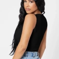 Kadın Siyah Kare Yaka Crop Top Bluz