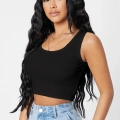 Kadın Siyah Kare Yaka Crop Top Bluz