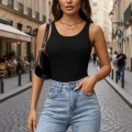 Kadın Siyah Kolsuz Kalın Askılı Uzun Crop Top Bluz & Atlet Modern Basic Üst