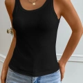 Kadın Siyah Kolsuz Kalın Askılı Uzun Crop Top Bluz & Atlet Modern Basic Üst