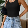 Kadın Siyah Kolsuz Kalın Askılı Uzun Crop Top Bluz & Atlet Modern Basic Üst