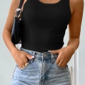 Kadın Siyah Kolsuz Kalın Askılı Uzun Crop Top Bluz & Atlet Modern Basic Üst