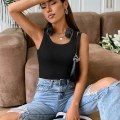 Kadın Siyah Kolsuz Kalın Askılı Uzun Crop Top Bluz & Atlet Modern Basic Üst