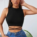 Kadın Siyah Modern Fit Çapraz Bağlamalı Crop Top Büstiyer