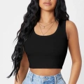Kadın Siyah Modern Fit Kare Yaka Crop Top Bluz