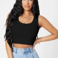 Kadın Siyah Modern Fit Kare Yaka Crop Top Bluz