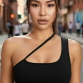Kadın Siyah Modern Fit Tek Omuzlu Çapraz Askılı Crop Top Büstiyer