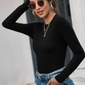 Kadın Siyah Soft Basic Uzun Kol Crop Top Bluz Premium Stil