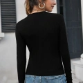 Kadın Siyah Uzun Kollu Fit Basic Crop Top Bluz