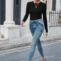 Kadın Siyah Uzun Kollu Fit Basic Crop Top Bluz