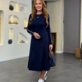 Kadın Uzun Kollu Bisiklet Yaka Midi Modal Elbise