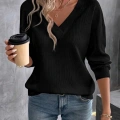 Kadın Uzun Kollu V Yakalı Waffle Bluz