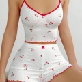 Kadın Vişne Desenli Dantel Askılı Şortlu Pijama Takımı 5193