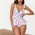 Kadın Vişne Desenli Dantel İşlemeli Şık Body