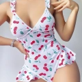 Kadın Vişne Desenli Dantel İşlemeli Şık Body