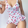 Kadın Vişne Desenli Dantel İşlemeli Şık Body