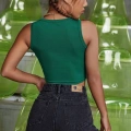 Kadın Yeşil Kare Yaka Crop Top Bluz