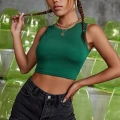 Kadın Yeşil Kare Yaka Crop Top Bluz