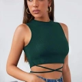 Kadın Yeşil Modern Fit Çapraz Bağlamalı Crop Top Büstiyer