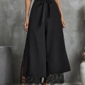 Kadın Yüksek Bel Belden Kuşaklı üst Dalgıç Alt Dantel Detaylı Dalgıç Pantolon
