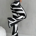 Kadın Yüksek Bel Zebra Desenli Dalgıç Tayt