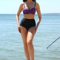 Kadın Yüksel Bel Straplez Mor Bikini