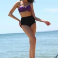 Kadın Yüksel Bel Straplez Mor Bikini