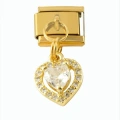 Kalp Zirkon Taşlı Sallatılı Çelik Charm