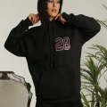Kapşonlu Baskılı Sweetshirt - Siyah