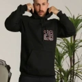 Kapşonlu Baskılı Sweetshirt - Siyah