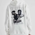 Kapüşonlu Sırt Baskılı Üç İplik Oversize Sweatshirt - Beyaz