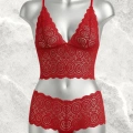 Kırmızı Dantel Bralet Şort Takımı Askılı Şık Kadın Ev Giyim