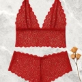 Kırmızı Dantel Bralet Şort Takımı Askılı Şık Kadın Ev Giyim
