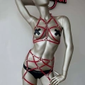 Kırmızı Deri Jartiyer Harness Takım