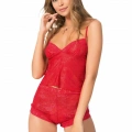 Kırmızı Jakarlı Babydoll Şort Takımı