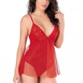 Kırmızı Jakarlı Bodysuit Gecelik