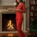 Kırmızı Penye Pijama Takımı - 1570