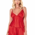 Kırmızı Saten Babydoll Şort Takımı