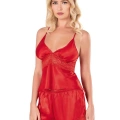 Kırmızı Saten Babydoll Şort Takımı