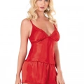 Kırmızı Saten Babydoll Şort Takımı