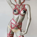 Kırmızı Seksi Elastik Jartiyer Harness Takım
